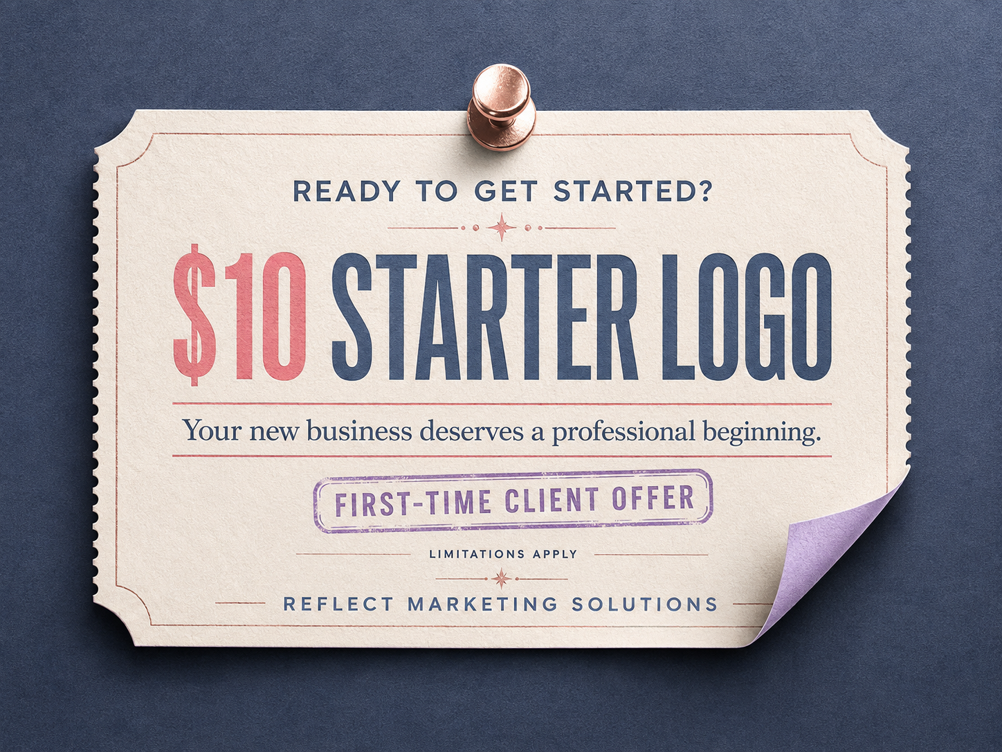 $10 Starter Logo offer from Reflect Marketing Solutions — first-time client promotional coupon